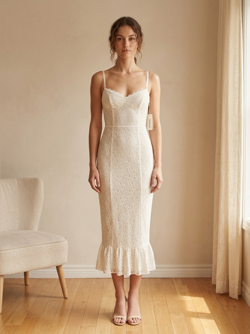 NWT Reformation Candice Ivory Lace Slip Midi Sleeveless Wedding Dress Sz 8